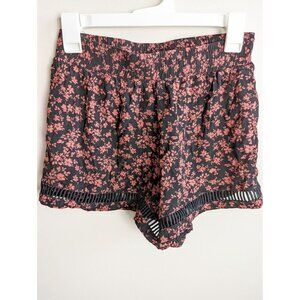 Cover Stitched Floral Cut Out High Rise Shorts Black Medium Womens